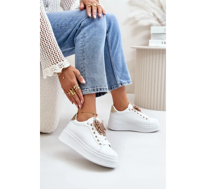 Dámske tenisky na platforme s motýľom bielo-zlaté Naritevia Dámske tenisky na platforme s motýľom bielo-zlaté Naritevia