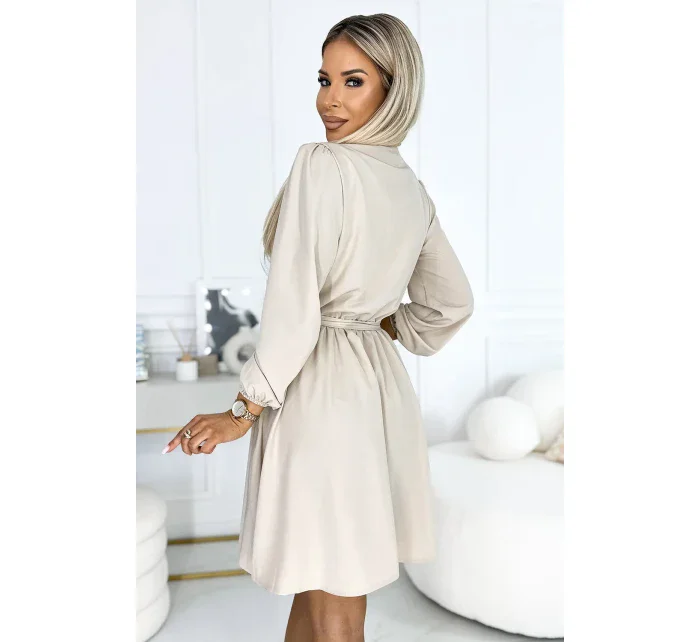 339-4 BINDY Dámske šaty s výstrihom a opaskom - BEACH 339-4 BINDY Dámske šaty s výstrihom a opaskom - BEACH