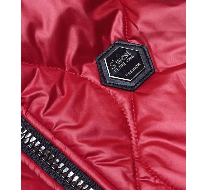 Červená dámska vesta s kapucňou (B0129-4)