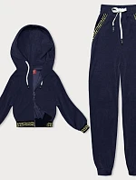 Pruhovaná tepláková súprava s ozdobným rebrovaním tmavomodrá (AMG-345A)