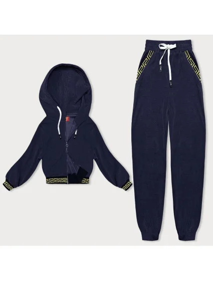 Tmavo modrý teplákový rebrovaný komplet s ozdobnými sťahovacími lemami (AMG-345A) Tmavo modrý teplákový rebrovaný komplet s ozdobnými sťahovacími lemami (AMG-345A)