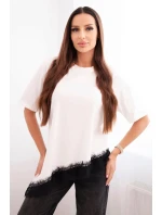 Dámská asymetrická bavlněná blůza s krajkou dole černá Dámská asymetrická bavlněná blůza s krajkou dole černá