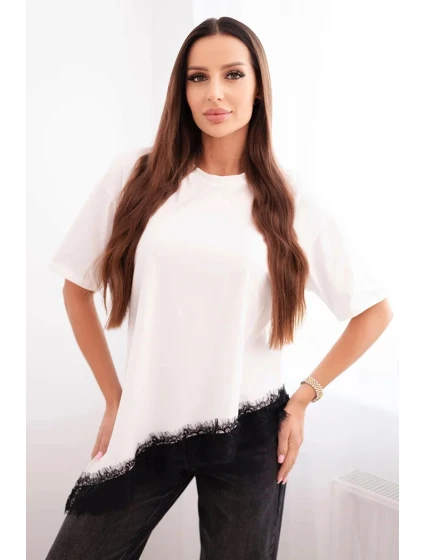 Dámska asymetrická bavlnená blúzka s čipkovanou spodnou časťou čierna Dámska asymetrická bavlnená blúzka s čipkovanou spodnou časťou čierna