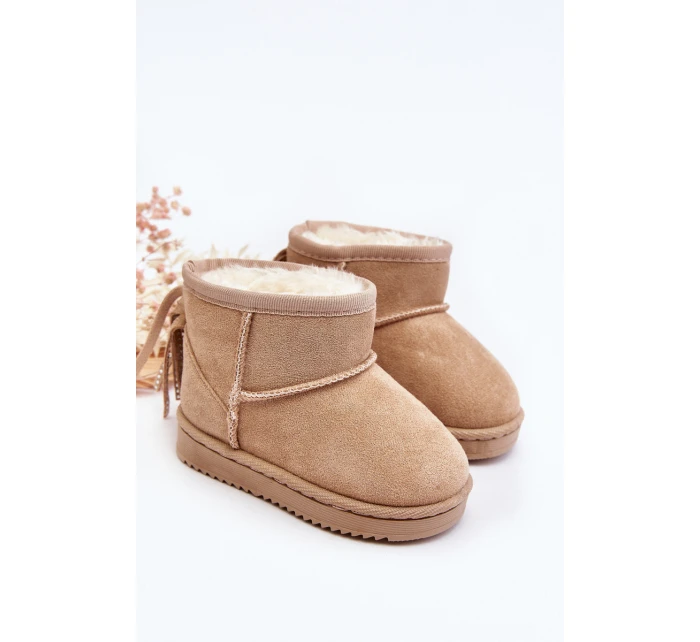 Dziecięce Ocieplane Botki Śniegowce Z Frędzlami Beżowe Mikyla