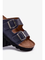 Lekkie Klapki Męskie Z Klamrami Eko Skóra Big Star NN174530 Granatowe Lekkie Klapki Męskie Z Klamrami Eko Skóra Big Star NN174530 Granatowe