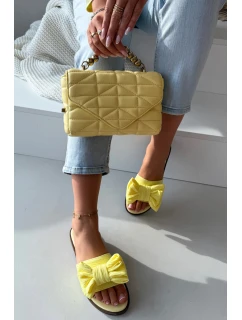 Dámské pantofle na nízkém podpatku s mašlí Žluté model 21937418 - Boto