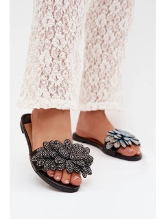 Dámské ploché pantofle s ozdobou černé Grelora