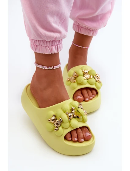 Damskie Klapki Piankowe Z Ozdobami Na Grubej Podeszwie Limonkowe Bremavia