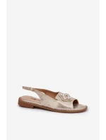 Sandały Damskie Na Płaskim Obcasie Z Ozdobnym Detalem S.Barski KV51-080 Złote