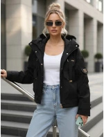 Dámska prechodná bunda s kapucňou a vreckami čierna FashionStreet TY5636