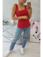 Blúzka bez ramienok s volánikmi červená