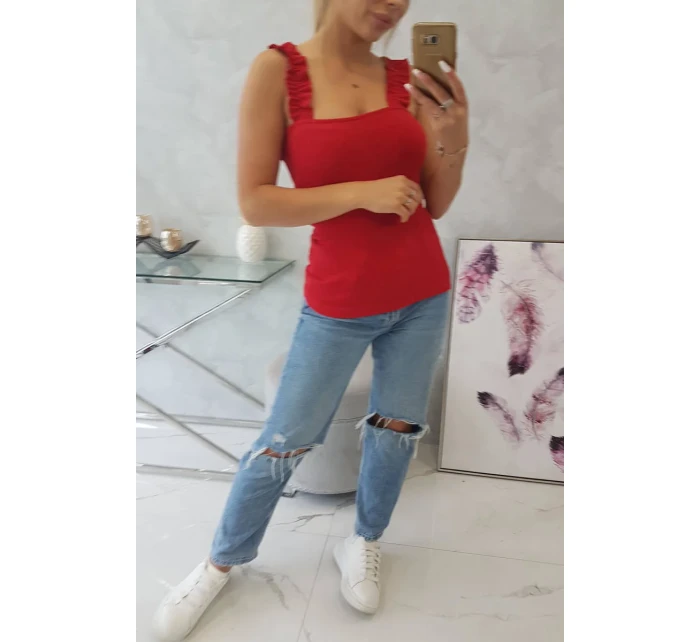 Blúzka bez ramienok s volánikmi červená