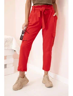Dámské cargo kalhoty s vysokým pasem červený