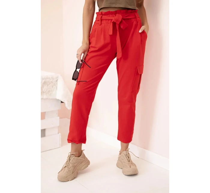 Dámské cargo kalhoty s vysokým pasem červený