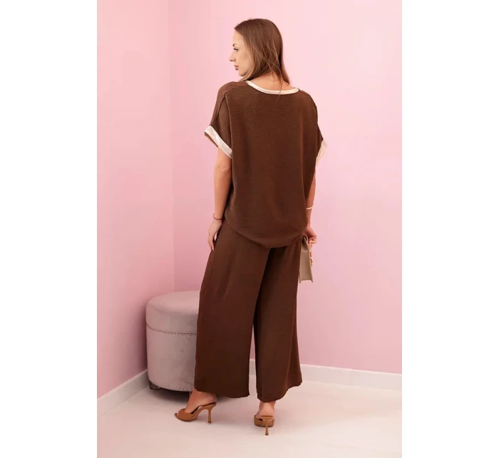 Viskózový komplet se zlatým lemováním hnědý Viskózový komplet se zlatým lemováním hnědý