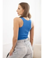 Dámská pruhovaná top na ramínkách s ozdobnou model 21223978 nášivkou modrá - K-Fashion