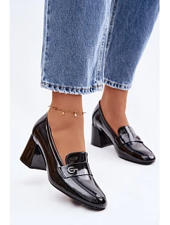 Kožené Lakované Dámské Lodičky na Podpatku Vinceza 18119 Černé