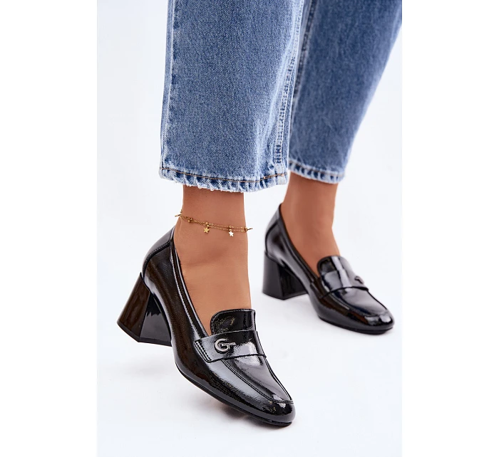 Kožené Lakované Dámské Lodičky na Podpatku Vinceza 18119 Černé