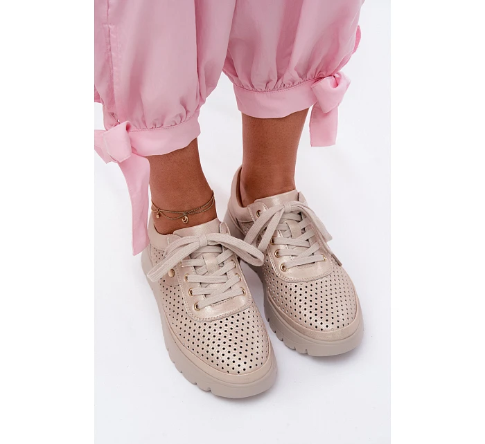 Kožené síťované dámské polobotky Vinceza 79629 zlaté