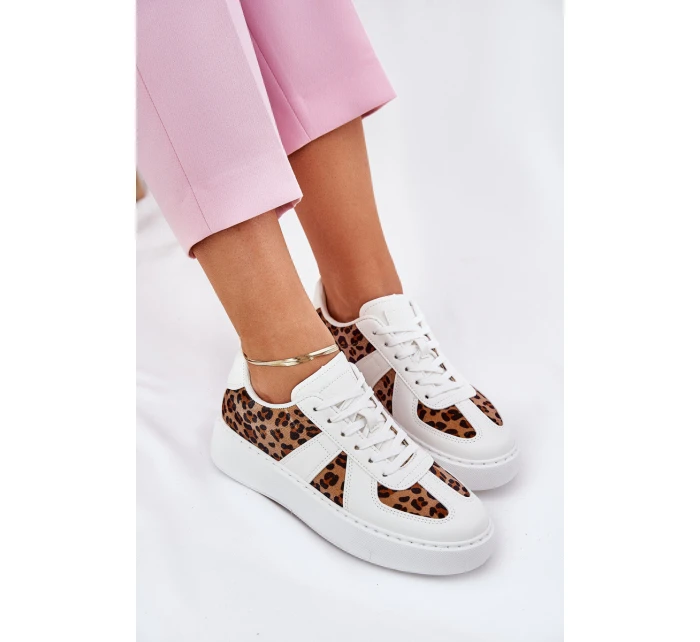 Sneakersy Damskie Z Panterką Na Platformie Białe Nativira