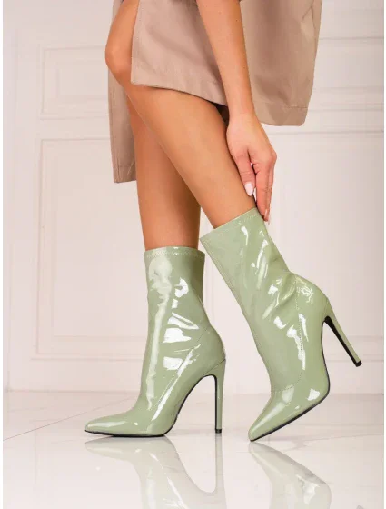 Moderní zelené kotníčkové boty dámské na jehlovém podpatku Moderní zelené kotníčkové boty dámské na jehlovém podpatku