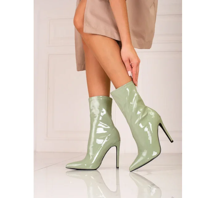 Moderní zelené kotníčkové boty dámské na jehlovém podpatku Moderní zelené kotníčkové boty dámské na jehlovém podpatku