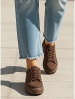 Hnedé dámske tenisky na hrubej podrážke basic semiš FashionStreet ZY1372