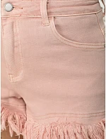 Dámske džínsové šortky s strapcami ružové FashionStreet SY0501