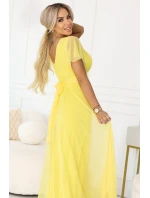 Dlouhé šaty s výstřihem, kosticemi a krátkými rukávy model 21955154 - numoco basic