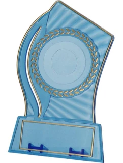 Plastová trofej - transparentná zlatá s priestorom na 50 mm vložku a plaketu s rozmermi 65 mmX23 mm T-M