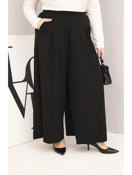 Dámské bavlněné kalhoty Plus Size s širokými nohavicemi a volným střihem černé Dámské bavlněné kalhoty Plus Size s širokými nohavicemi a volným střihem černé