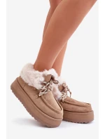 Niskie Śniegowce Damskie Na Platformie Z Futerkiem Ciemnobeżowe Neathren Niskie Śniegowce Damskie Na Platformie Z Futerkiem Ciemnobeżowe Neathren