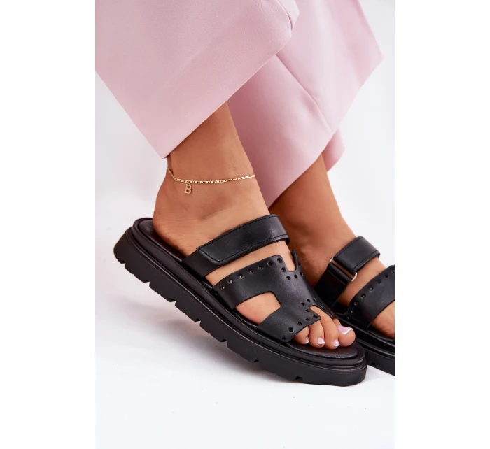 Klapki Damskie Z Naturalnej Skóry Na Platformie Zazoo 40440 Czarne Klapki Damskie Z Naturalnej Skóry Na Platformie Zazoo 40440 Czarne