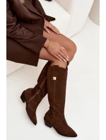Kožené semišové kozačky cowboyové zateplené Zazoo 4224 čokoládové