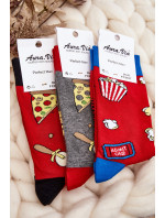 Pánske ponožky so vzormi pizze červené
