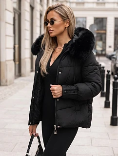 Dámska prešívaná bunda s kožušinovou kapucňou, čierna, FashionStreet TY5892