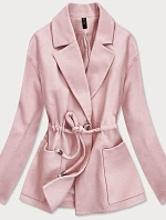 Krátky ružový voľný dámsky kabát (2727)