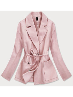 Krátky ružový voľný dámsky kabát (2727)