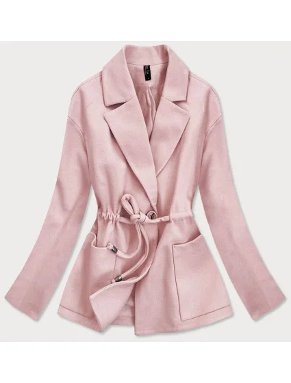 Krátky ružový voľný dámsky kabát (2727)