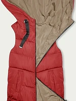 Dámska dlhá obojstranná vesta červenej a béžovej farby (B8248-4)