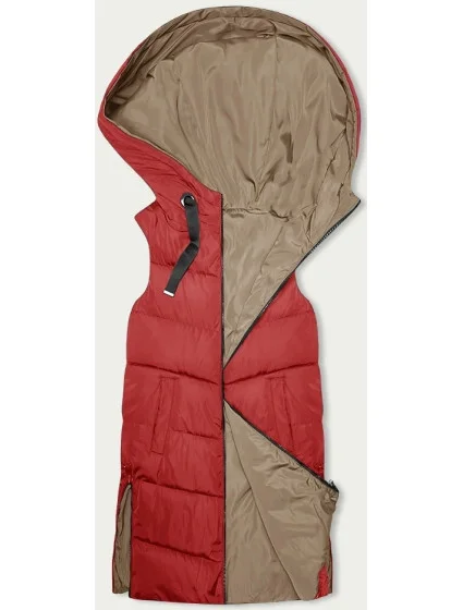 Dámska dlhá obojstranná vesta červenej a béžovej farby (B8248-4)