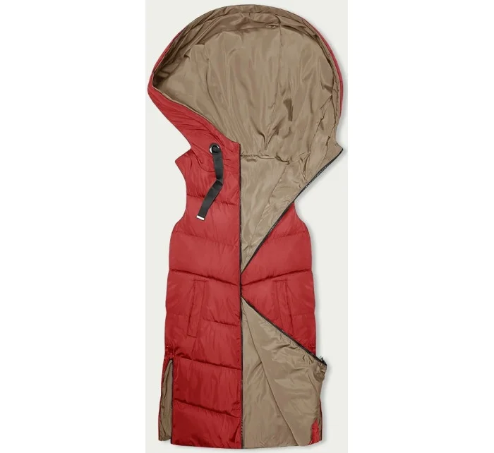 Dámska dlhá obojstranná vesta červenej a béžovej farby (B8248-4)