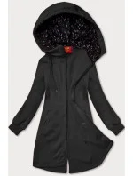 Dlouhá dámská rozepínací mikina v grafitové barvě s kapucí model 20829951 - LHD