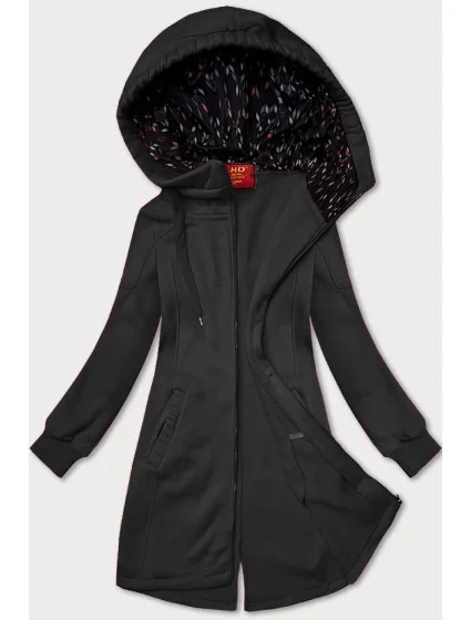 Dlouhá dámská rozepínací mikina v grafitové barvě s kapucí model 20829951 - LHD