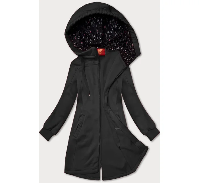 Dlouhá dámská rozepínací mikina v grafitové barvě s kapucí model 20829951 - LHD