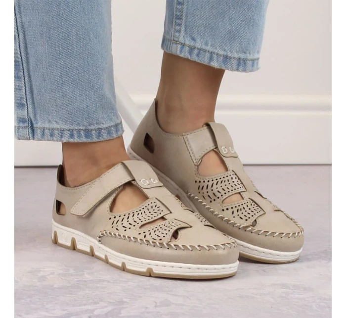 Rieker W RKR651 béžové kožené poltopánky s háčikom a pútkom Rieker W RKR651 béžové kožené poltopánky s háčikom a pútkom