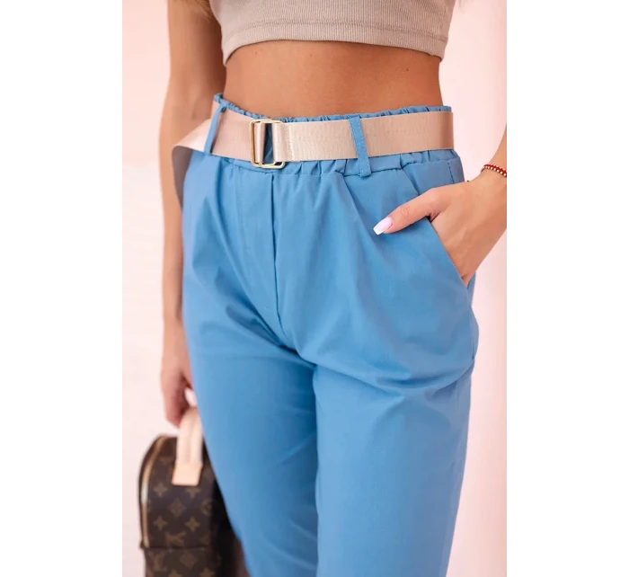Dámske viskózové nohavice s opaskom a rozšírenými nohavicami z džínsoviny Dámske viskózové nohavice s opaskom a rozšírenými nohavicami z džínsoviny