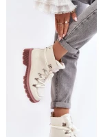 Lakierowane Skórzane Botki Trapery Damskie GOE MM2N4083 Białe