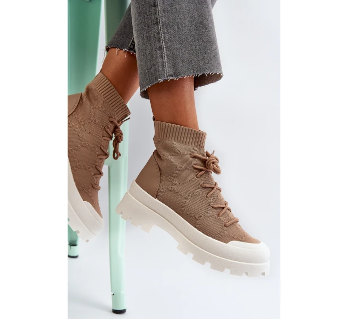 Damskie Skarpetkowe Wsuwane Botki Brązowe Solime Damskie Skarpetkowe Wsuwane Botki Brązowe Solime