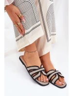 Klasyczne Klapki Damskie Płaskie Beżowo-Czarne Scazze Klasyczne Klapki Damskie Płaskie Beżowo-Czarne Scazze